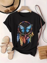 Women’s Round-neck Short-sleeve T-shirt Butterfly Print Casual Fashion T-shirt √