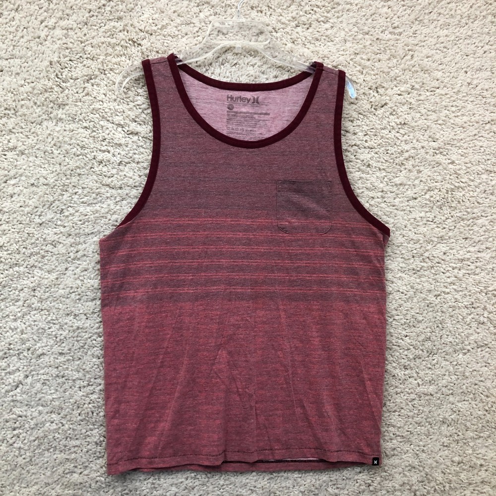 Hurley Tank Shirt Large Adult Red Striped Sleeveless Pocket Pullover Casual Mens