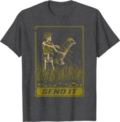 Send It Vintage Bowfishing Skeleton Outdoor Adventure Art T-Shirt
