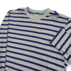Bonobos Mens T-Shirt Long Sleeve XL Beige/Navy Striped Pocket 100% Cotton