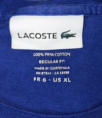 Mens Lacoste Short Sleeve T Shirt Blue XL Bad Condition Holes