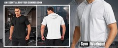 Men’s Short Sleeve Hoodies Cotton Summer Sweatshirt Breathable Workout Shirts US