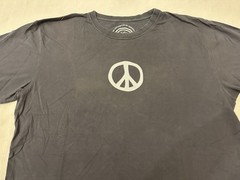 Life Is Good Peace Sign Garment Dyed Mineral Wash Blue Graphic T Shirt Large L