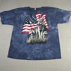 Pack of Wolves American Flag Mountain Tie-Dye T-shirt 3XL Blue