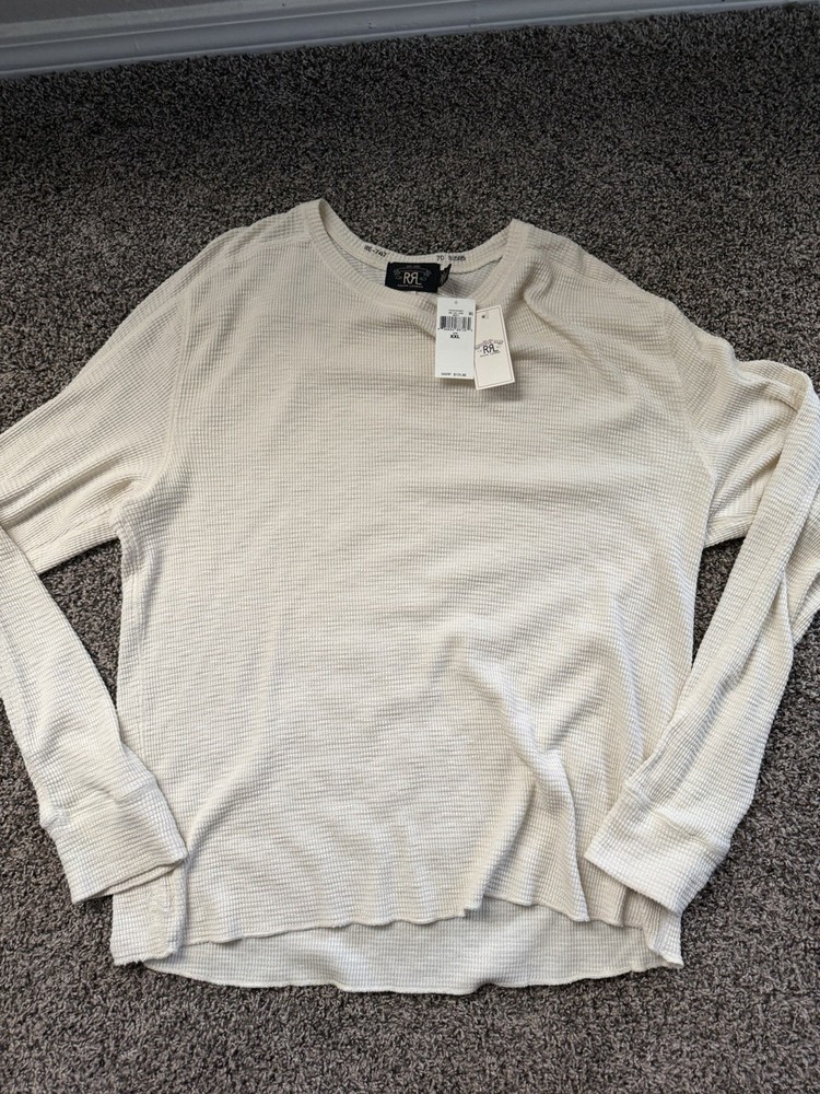 RRL RALPH LAUREN MEN’S WHITE WAFFLE KNIT CREW NECK PULLOVER XXL New