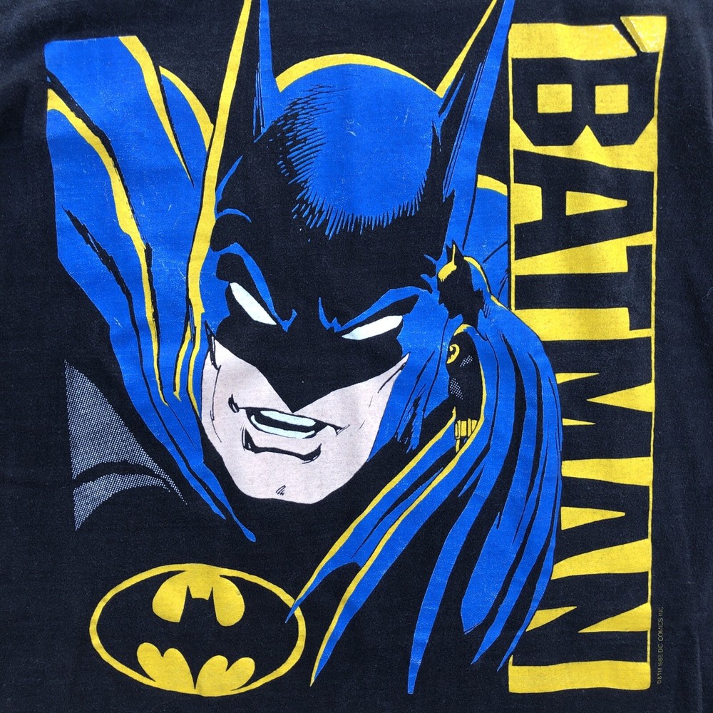 VTG 1988 Batman Big Face Logo DC Comics T-Shirt Single Stitch Black Size Large