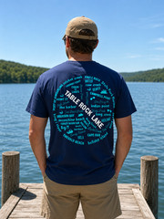 Table Rock Lake Upcycled T-Shirt, Marinas Landmarks Graphics Navy Men’s Large