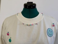 Oversized White Shirt Y2K Smiley Beaded Charms Handmade Stelle Brand