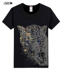 Men Fashion Diamonds T-Shirt Leopard Print Rhinestones Hot Drill Short Sleeve