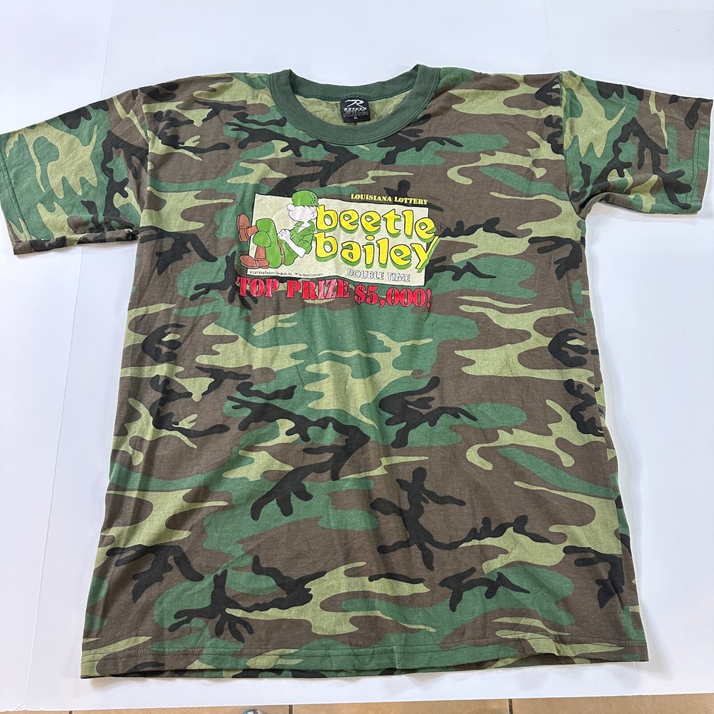 VTG NOS Beetle Bailey T Shirt Mens XL Short Sleeve Crew Neck Camouflage