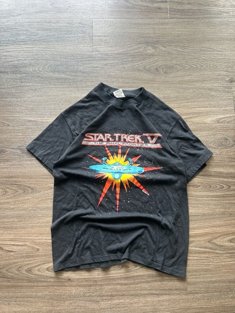 Startrek Black T shirt Graphic Vintage 1980 Licensed 1989, Single Stitch USA