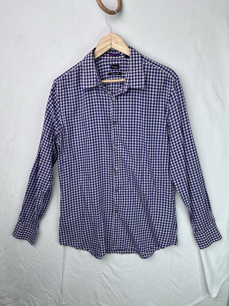 Paul Smith Navy Pink Plaid Long Sleeve Shirt Made in Italy EU 43 XL Collared