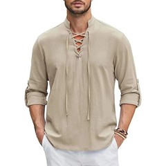 Men’s Renaissance Cotton Linen Shirt Long Sleeve Gothic T-shirt Tee Summer Gift