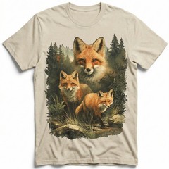 Red Fox Family Watercolor Splash Forest T-Shirt Wildlife Nature Lover Animal Tee