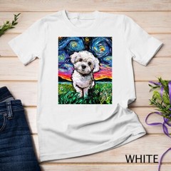 Maltipoo Starry Night White Maltese Poodle Dog Art by Aja T-Shirt Unisex T-shirt