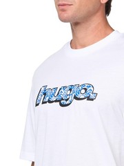 HUGO, Wavy Logo Cotton T-Shirt, White Cream, S
