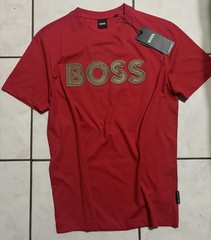 BOSS Men’s Red Crew Neck Short Sleeve Logo T-Shirt, Regular Fit Size M
