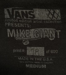 VANS Rare Numbered 18 of 600 Eagle Skull Rose Black Mike Giant T Shirt, Men’s M