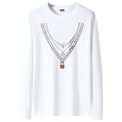 New Fashion Chain Rhinestone Diamond Long Sleeve Luxury Men Trend Cotton T-Shirt