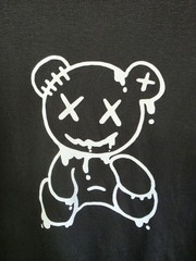 Mens or Womens Black T-Shirt w/White Teddy Bear XX Eyes & Ear, Anime, Size Med.