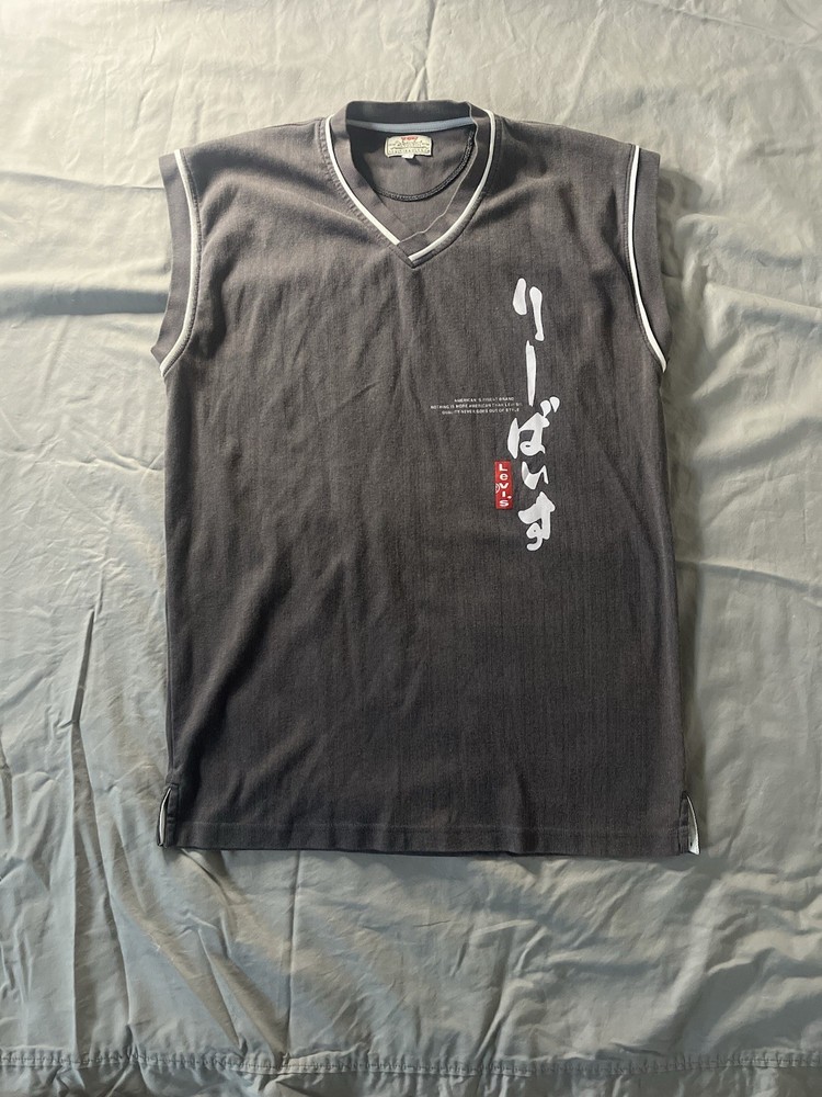 Vintage Levi Strauss & Co Sleveless Japanese Print Grey XXL Jersey Tank T-Shirt