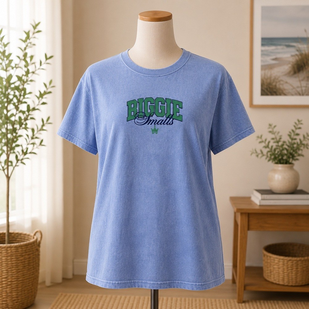 The Notorious BIG Biggie Smalls Mineral Wash Blue Graphic T-Shirt Mens Medium