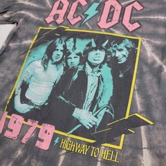 ACDC AC/DC Highway To Hell T Shirt Adult S Tie Dye Metal Rock Black Bleach Wash