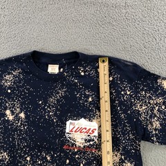 vtg lucas oil t shirt mens M blue bleach spots racing performance drag autocross