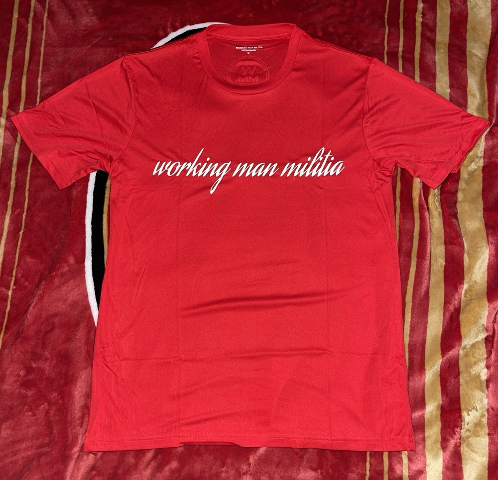 Working Man Militia Lion Red (Medium) & Blue (Large) Short Sleeve T Shirt Bundle