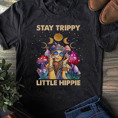 Stay Trippy Little Hippie T-Shirt Magic Mushroom Psychedelic Graphic Tee