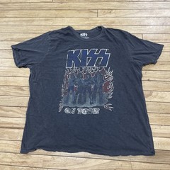 KISS Lucky Brand T Shirt Men XXL Gray Blue Music Rock Band Graphic Tee 2XL 50-52