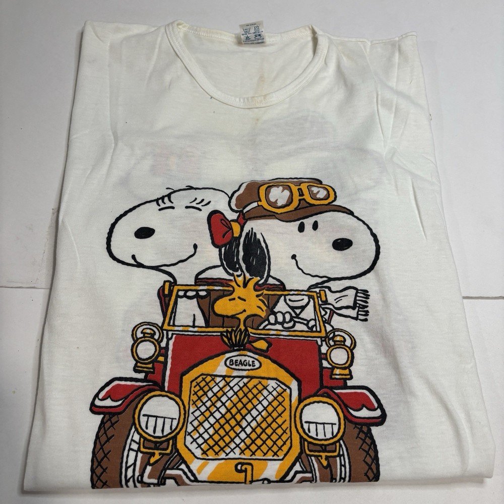 Vintage 70s 80s Snoopy Woodstock Peanuts Beagle Car Single Stitch Size XL