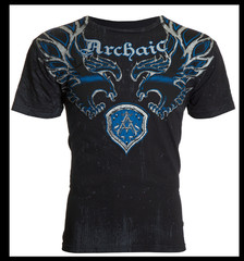 ARCHAIC by AFFLICTION Black Blue RIDE IT Short Sleeve Slim Fit Y2K T-shirt NWT