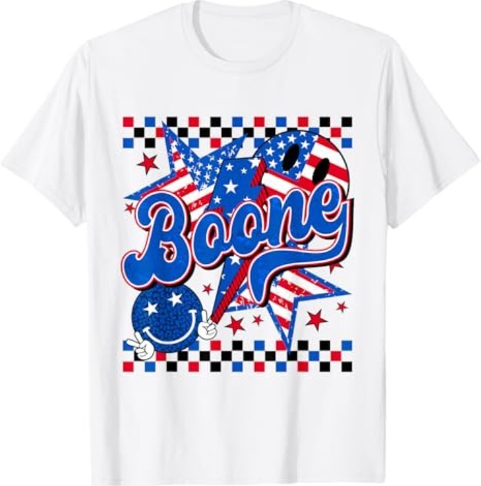 Boone Checkered Personalized Name Vintage US Flag Retro T-Shirt