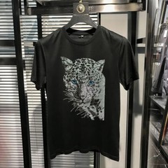 New Fashion Trend Leopard Hot Diamonds Rhinestones Summer Luxury Men T-Shirt