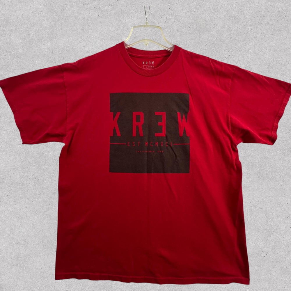 Krew Graphic T Shirt Men XL Red Skatebording Skate Short Sleeve Tee Cotton