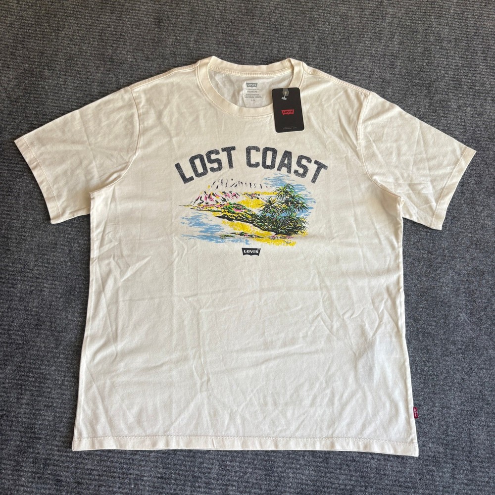 Levis Mens Lost Coast Graphic T-Shirt Off-White Cream Short Sleeve Large NWT
