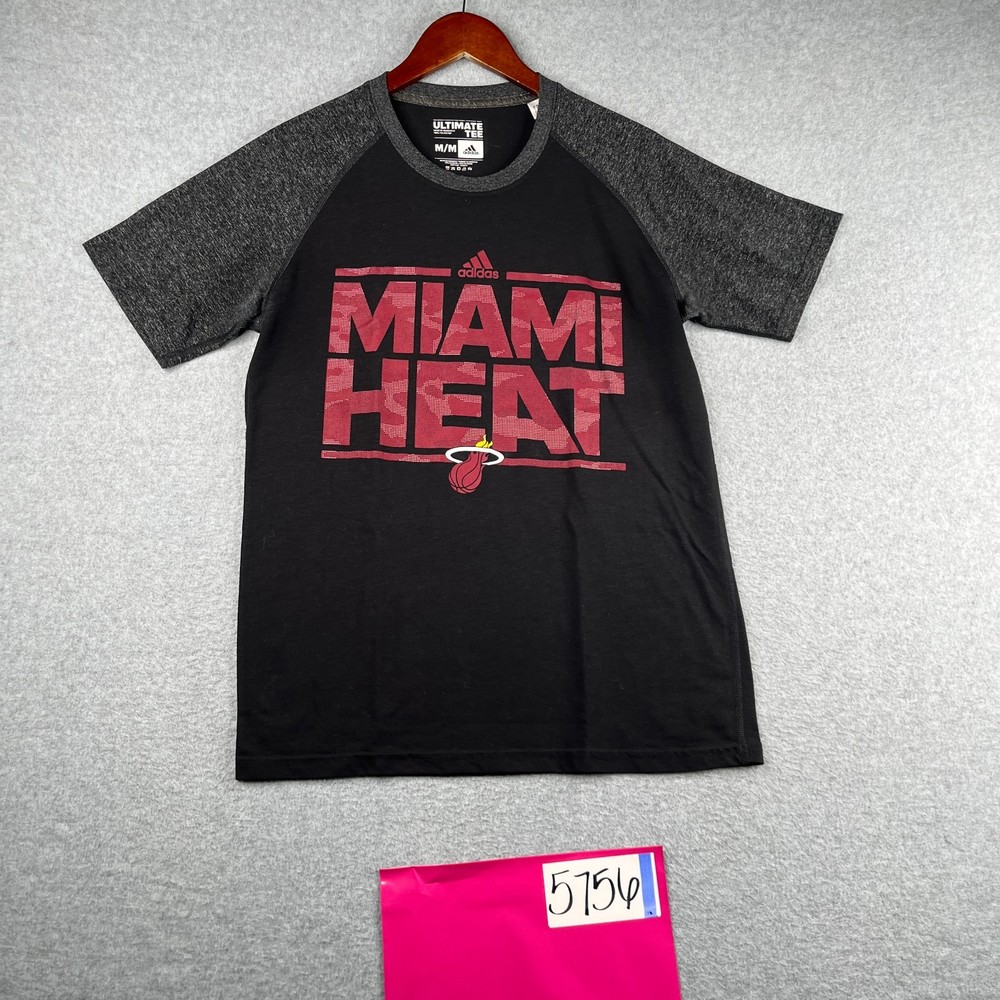 Miami Heat T Shirt Adidas Ultimate Medium Black Gray Graphic Print Logo Mens