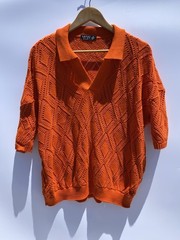 Boohoo Man Orange Boxy Oversized Pattern Open Stitch Stretch Short Sleeve XS