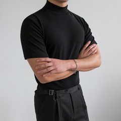 Half High Collar Men’s T Shirt for Slim Fit Business Casual Polyester Blend
