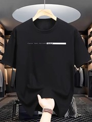 Men’s Summer Cotton Loose Fit Letter Print T Shirt Casual Tee Tshirt Casual Gift
