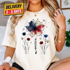 USA 250th Anniversary Comfort Colors Floral Tee, 1776-2026 Patriotic Shirt
