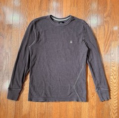 Y2K Volcom Mens Medium Thermal Waffle Knit Shirt Brown Asymmetric Skater Grunge
