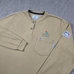 Tyndale FR Shirt Mens L Henley Beige Flame Resistant Workwear USA CAT 2 Pocket
