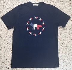 Maison Kitsune Men’s Red White & Blue Fox Pattern Short Sleeve T-Shirt Size L