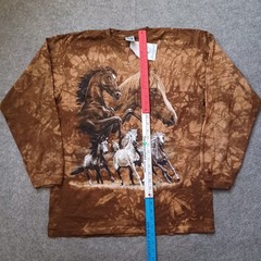 Vtg Back To Earth Nature Wear T Shirt Mens Large Brown Tie Dye Horses USA NWT