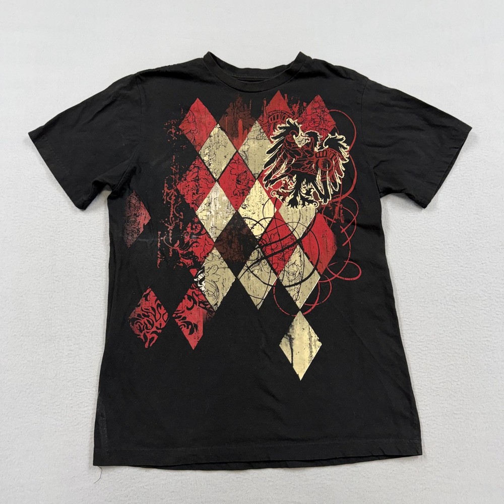 No Boundaries Shirt Mens Medium Black Eagle Argyle Graphic Tee Tagless Crest