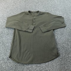 Uniqlo Shirt Mens L Green Waffle Knit Thermal Henley Long Sleeve Outdoor Casual