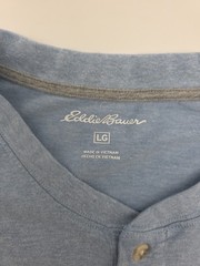 Eddie Bauer Henley Men Large Graphic Print Logo Blue.#44264