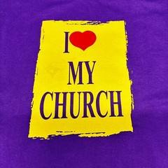 VTG YALEX GOLD I LOVE MY CHURCH Religious Jesus Size Large Tshirt